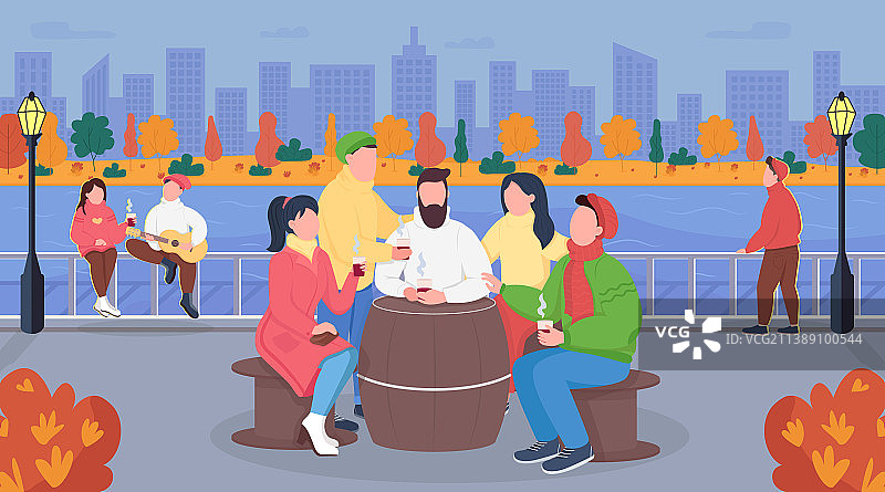 秋季都市野餐扁平风图片素材