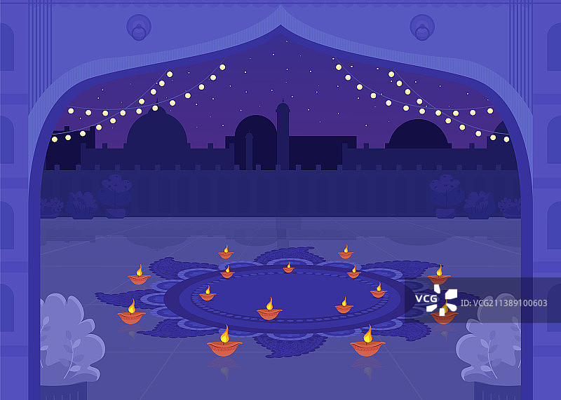 节日庆典排灯节蜡烛扁平色彩图片素材