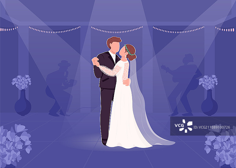 新娘和新郎的首支舞扁平色图片素材