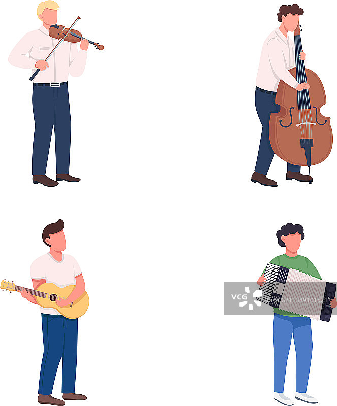 乐团的乐手性格扁平，肤色无色图片素材