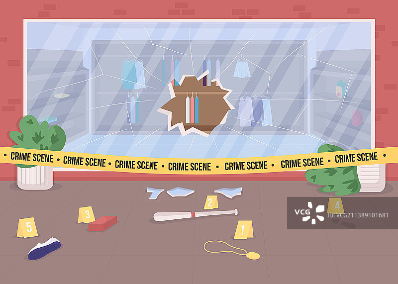 商店盗窃犯罪现场平面彩色图片素材