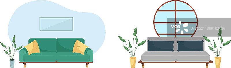 客厅室内设计：扁平风格物体图片素材