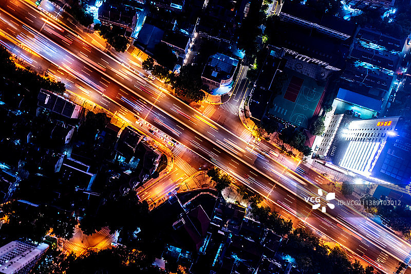 上海城市道路交通夜景航拍图片素材