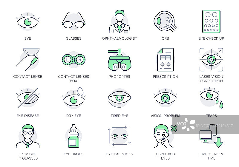 眼科线性图标集图片素材