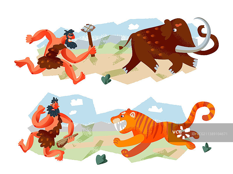 石器时代穴居人狩猎动物场景图片素材