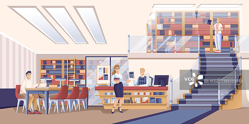 图书馆场景：图书馆员在桌前工作图片素材