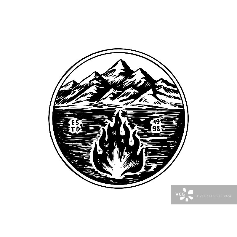 山峰和篝火露营标志图片素材