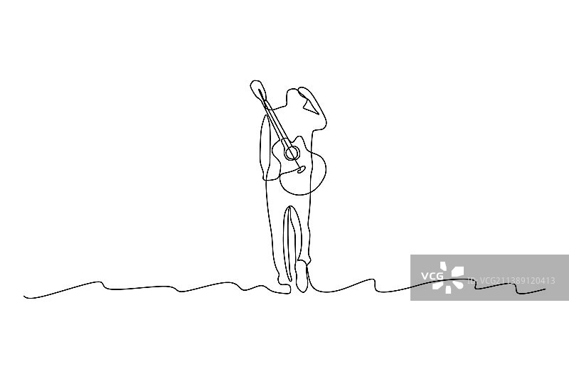 音乐家携吉他单线画图片素材