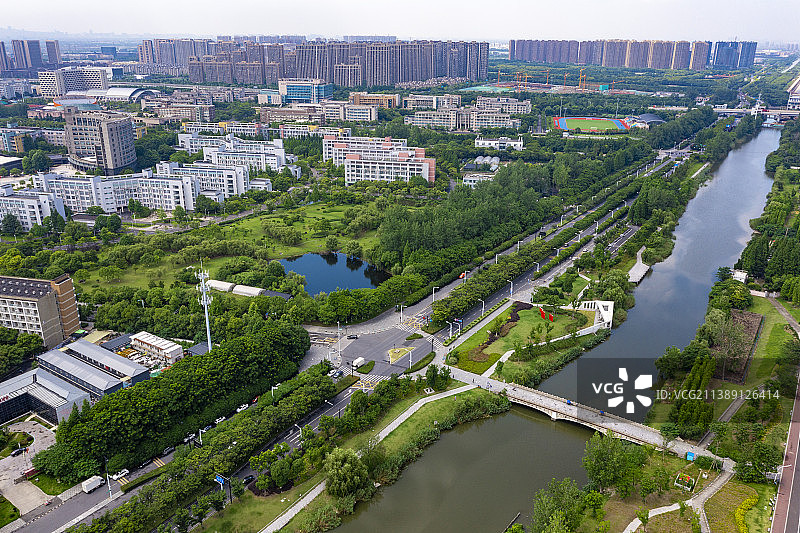 浙江杭州市下沙大学城航拍图片素材