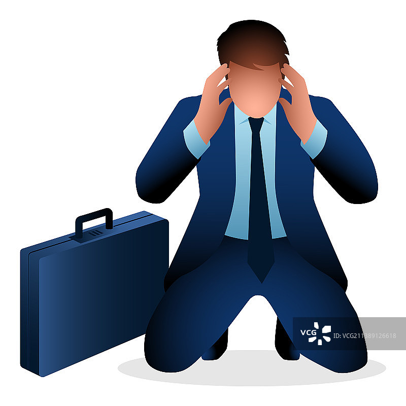 沮丧的商人跪地挤压图片素材