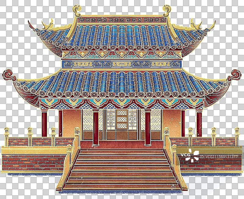 国风古建筑插画元素图片素材