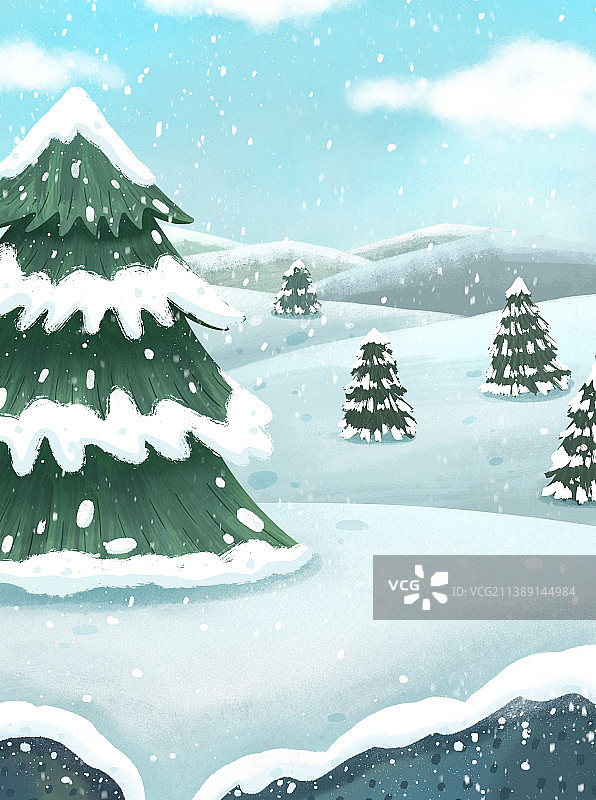 冬天下雪风景插画图片素材