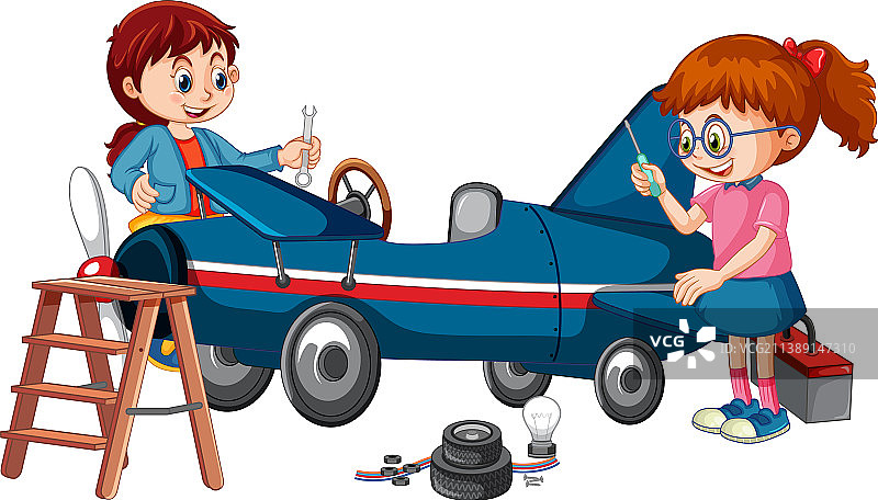 孩子们一起修理飞机图片素材