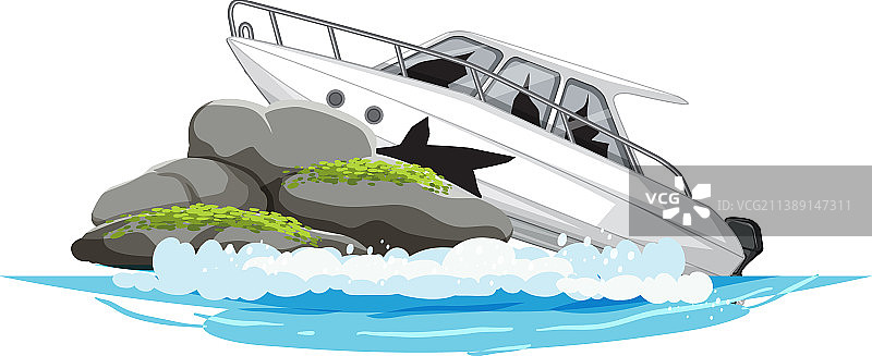 快艇撞击海洋中的岩石图片素材