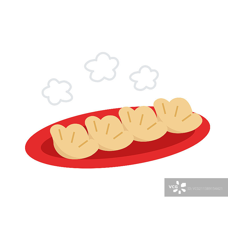 手绘亚洲饺子红盘图片素材