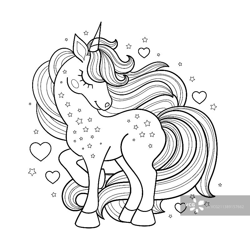 黑色轮廓长鬃毛独角兽图片素材