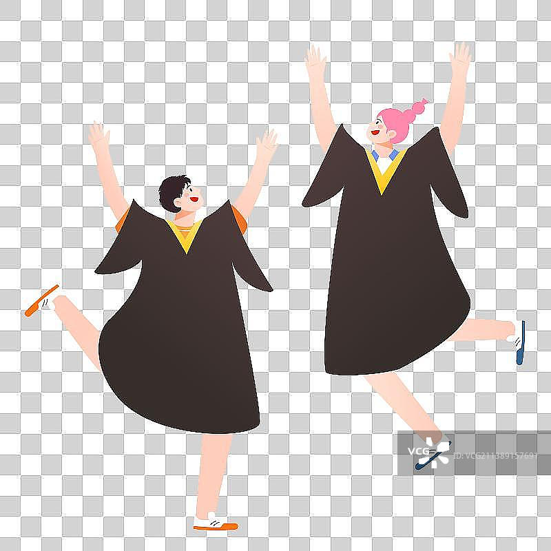 年轻人穿着学士服开心欢呼矢量人物插画元素图片素材