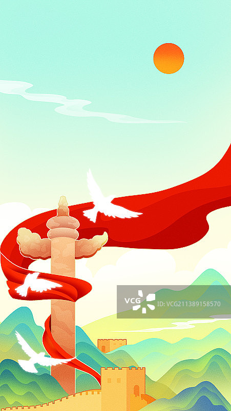 长城华表中国风唯美风景插画图片素材