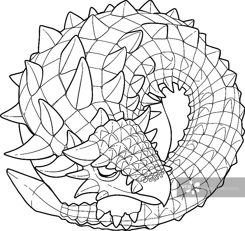 可爱的甲龙蜷缩在白色背景上睡觉图片素材