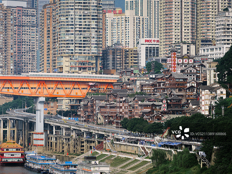 重庆市渝中区洪崖洞民俗风貌区著名景点图片素材