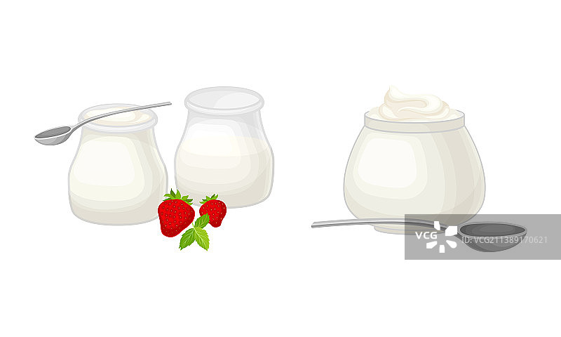 乳制品组合（酸奶和酸奶油罐）图片素材