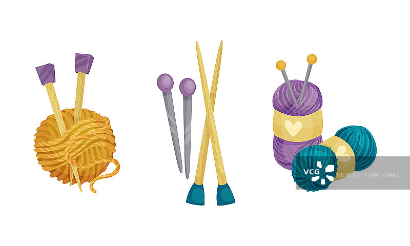 针织针和纱线球套装图片素材