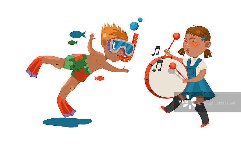 儿童爱好合集：男孩水下潜水图片素材