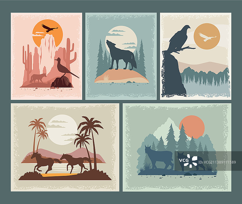 风景场景中的动物图片素材