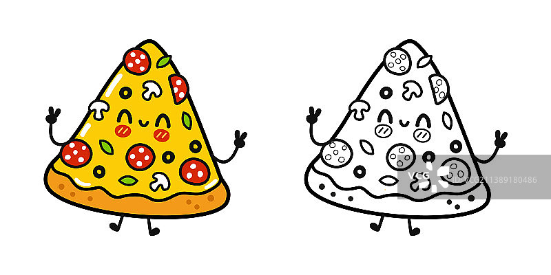 有趣的可爱快乐披萨角色套装图片素材