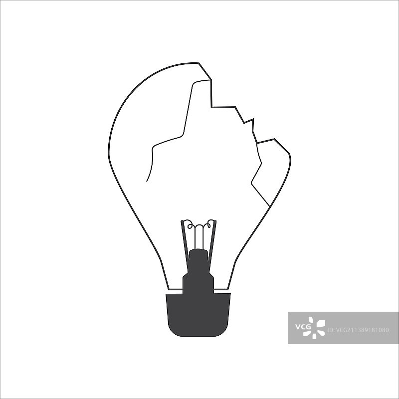 白色背景上的破损灯泡轮廓图标图片素材