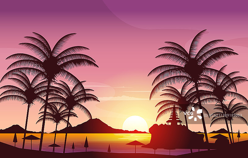 巴厘岛海神庙海滩悬崖日落美景图片素材