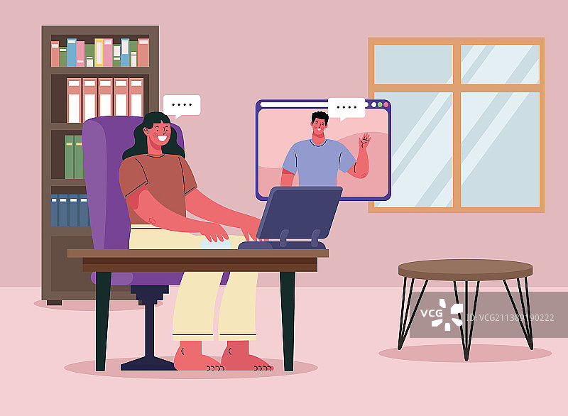 情侣使用笔记本电脑进行视频会议图片素材