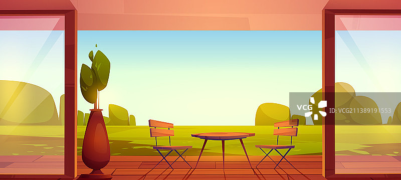 带桌椅的房屋露台木制庭院图片素材