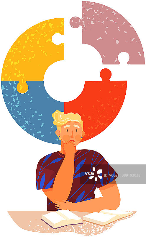 男人尝试拼书本拼图图片素材