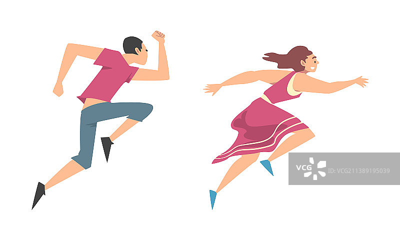 匆忙奔跑的男人和女人图片素材