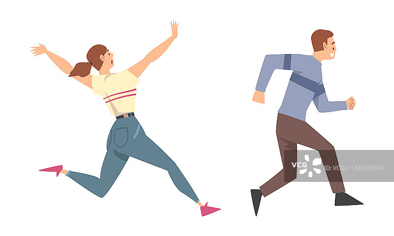 匆忙奔跑的男人和女人图片素材