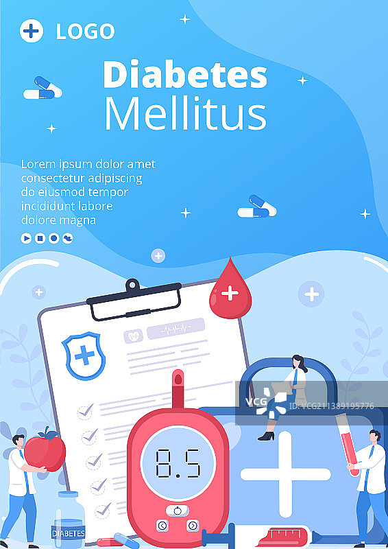 糖尿病检测宣传单模板扁平设计图片素材