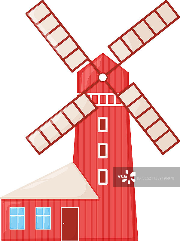 现代乡村别墅与红色磨坊建筑概念图片素材