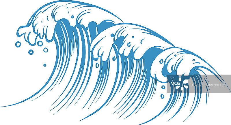 蓝色大海中的冲浪波浪图片素材