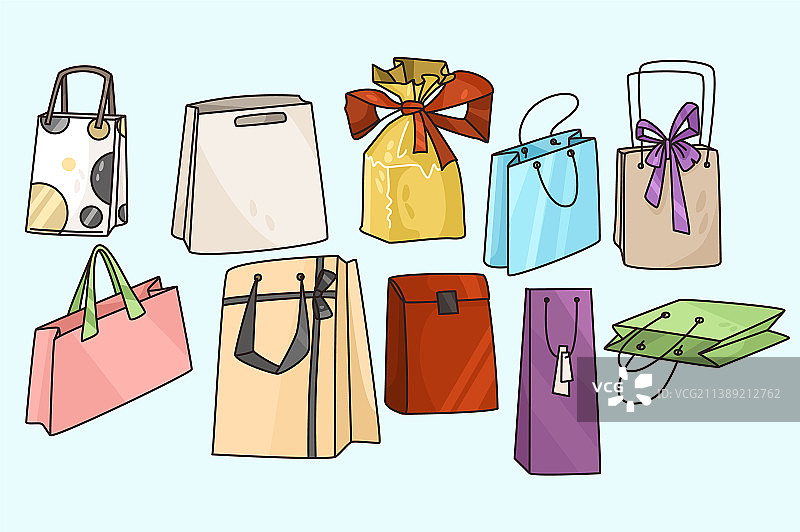 不同形状的纸质礼品袋合集图片素材
