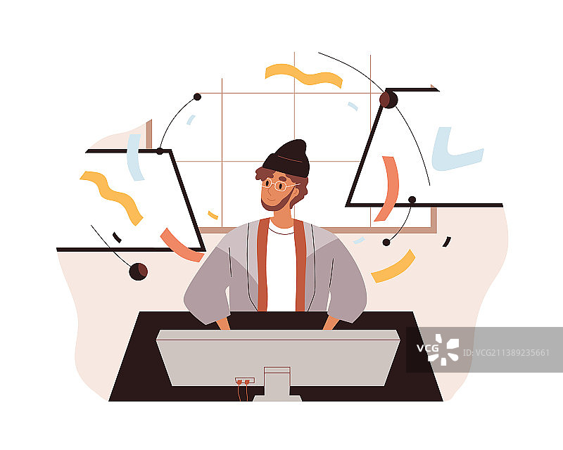 创意数字艺术家在电脑前工作图片素材