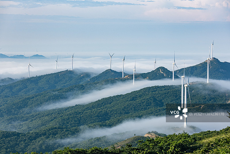 湖北随州二妹山凤鸣风电场云海日出自然风光图片素材