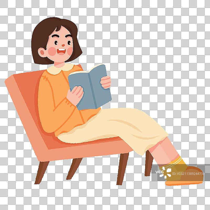 女孩坐在椅子上看书图片素材