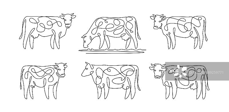 农场奶牛轮廓图标集图片素材
