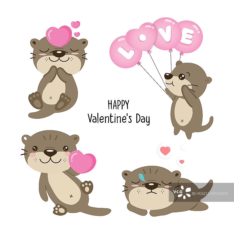 手绘可爱水獭恋爱套装图片素材