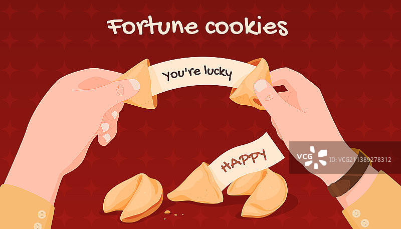 人手打开破裂的幸运饼干图片素材