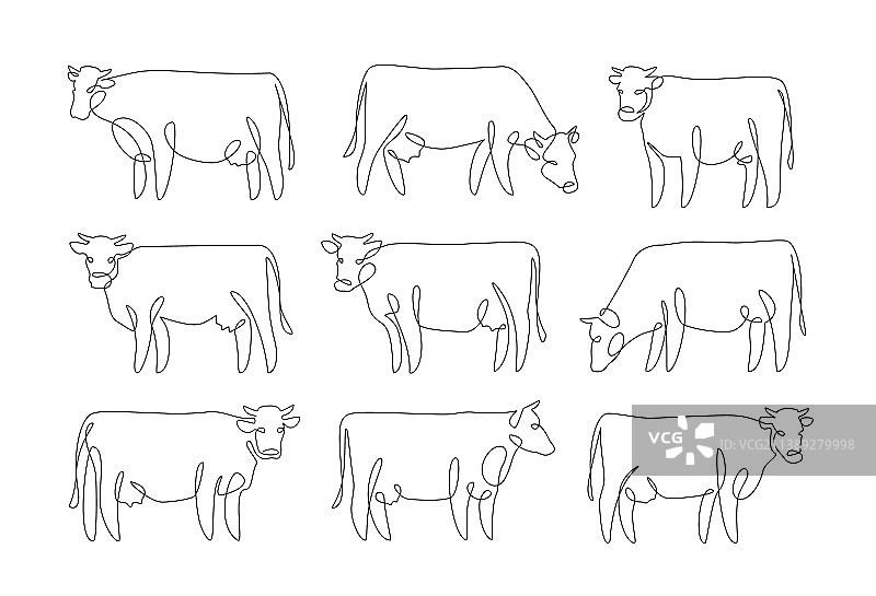 奶牛场单线连续画素材图片素材