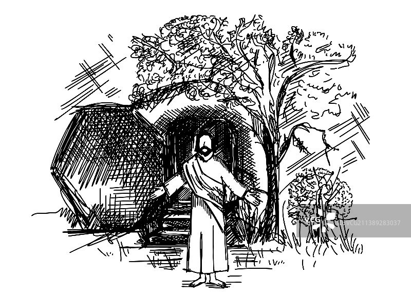 耶稣基督在各各他被钉死后的空墓图片素材