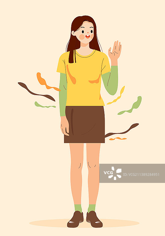 站着挥手打招呼的年轻女子图片素材