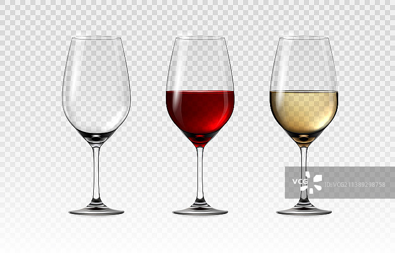 逼真的红葡萄酒和白葡萄酒玻璃杯图片素材